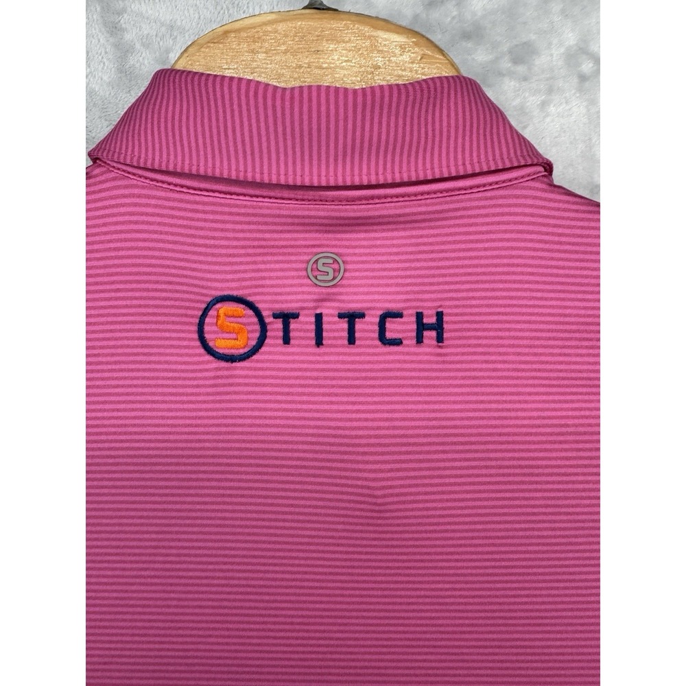 Stitch Golf Polo Shirt Pink Striped Tour Patch Men's Size M - Picture 5 of 8